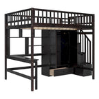 Lit mezzanine deux places en pin avec bureau et rangement