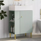 Meuble-lavabo de salle de bain blanc de 21,6 po, ensemble avec meuble de rangement, vasque en céramique simple, rangement à gauche