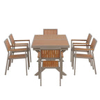Ensemble de salle à manger extérieur extensible 7 pièces avec table extensible et 6 chaises avec accoudoirs