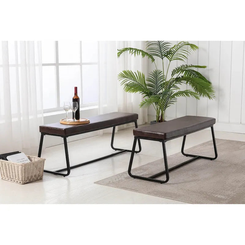 Banc d'entrée 48" avec coussin en cuir PU - Résistant à l'eau, pieds en fer, capacité de 120 kg, design moderne