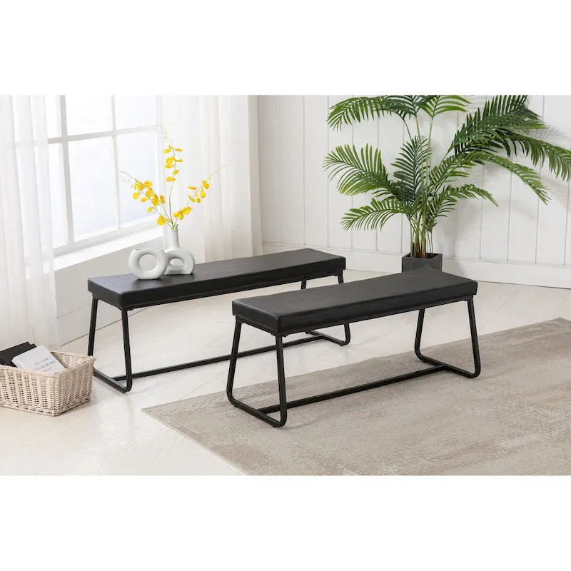 48" Entryway Bench with PU Leather Cushion - Water Resistant, Iron Legs, 265 lbs Capacity, Modern Design