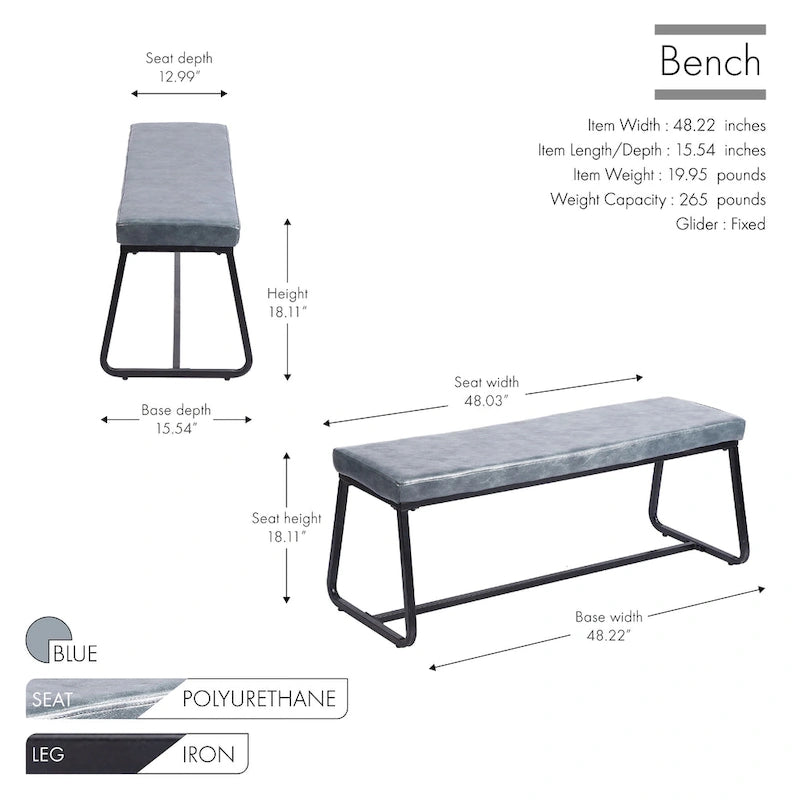 Banc d'entrée 48" avec coussin en cuir PU - Résistant à l'eau, pieds en fer, capacité de 120 kg, design moderne