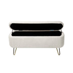 Modern Fuzzy Storage Bench, Upholstered Ottoman with Storage Space and Gold Legs, End of Bed Bench, Footrest Stool