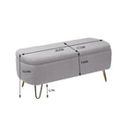 Modern Fuzzy Storage Bench, Upholstered Ottoman with Storage Space and Gold Legs, End of Bed Bench, Footrest Stool
