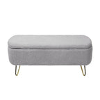 Modern Fuzzy Storage Bench, Upholstered Ottoman with Storage Space and Gold Legs, End of Bed Bench, Footrest Stool