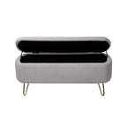 Modern Fuzzy Storage Bench, Upholstered Ottoman with Storage Space and Gold Legs, End of Bed Bench, Footrest Stool