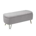 Modern Fuzzy Storage Bench, Upholstered Ottoman with Storage Space and Gold Legs, End of Bed Bench, Footrest Stool