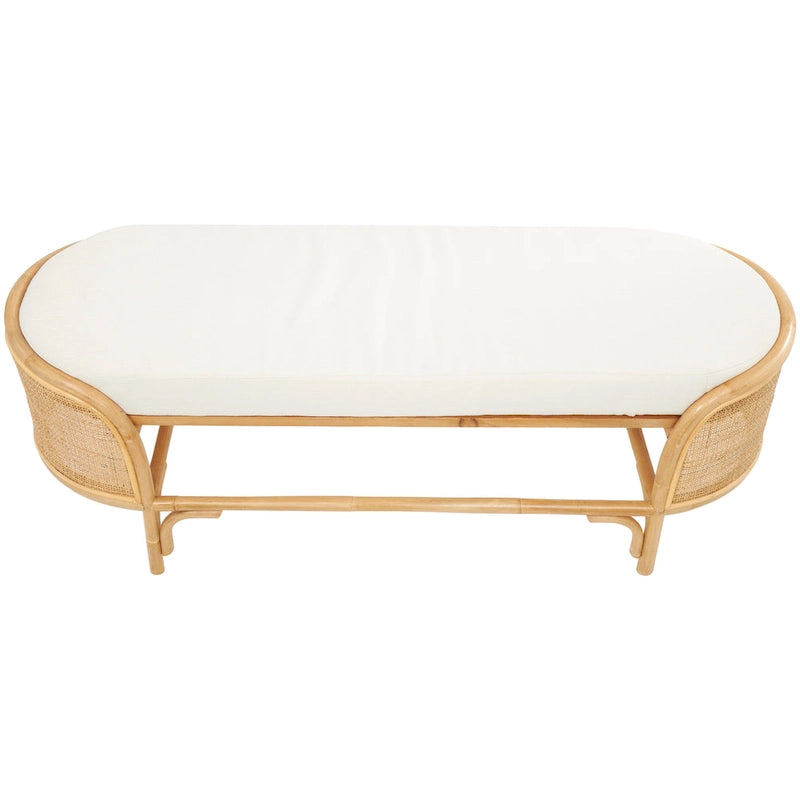 Banc ovale en rotin fait main avec coussin blanc - Siège d'entrée naturel marron 124,5 cm (L) x 45,7 cm (l) x 41,9 cm (H) Meuble d'intérieur