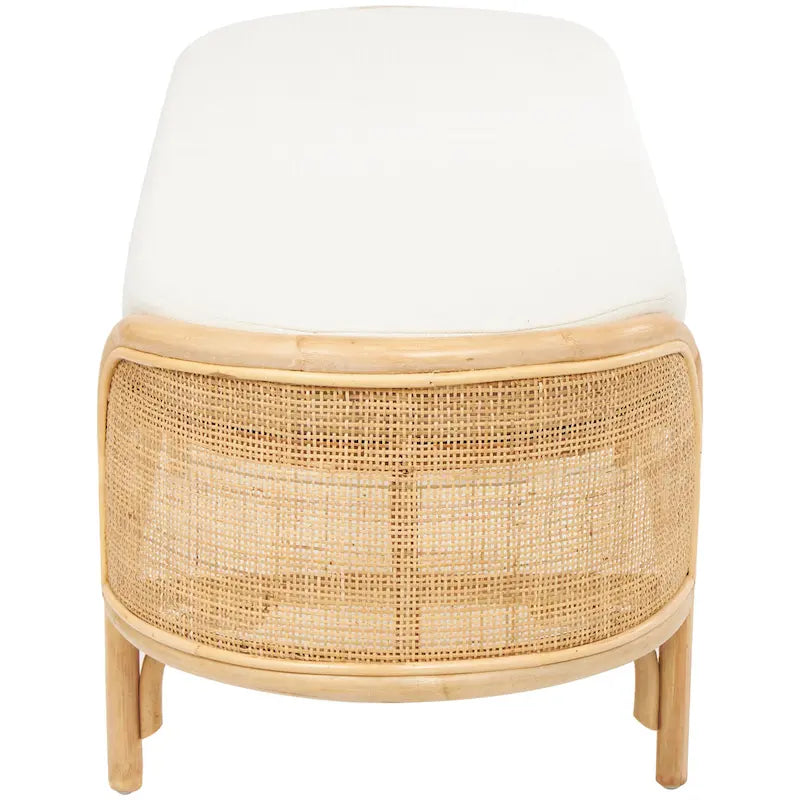 Banc ovale en rotin fait main avec coussin blanc - Siège d'entrée naturel marron 124,5 cm (L) x 45,7 cm (l) x 41,9 cm (H) Meuble d'intérieur