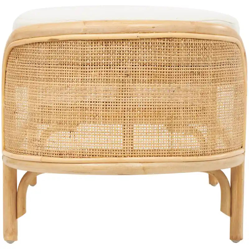 Banc ovale en rotin fait main avec coussin blanc - Siège d'entrée naturel marron 124,5 cm (L) x 45,7 cm (l) x 41,9 cm (H) Meuble d'intérieur