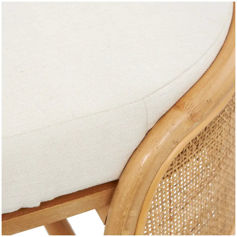 Banc ovale en rotin fait main avec coussin blanc - Siège d'entrée naturel marron 124,5 cm (L) x 45,7 cm (l) x 41,9 cm (H) Meuble d'intérieur