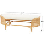 Banc ovale en rotin fait main avec coussin blanc - Siège d'entrée naturel marron 124,5 cm (L) x 45,7 cm (l) x 41,9 cm (H) Meuble d'intérieur