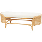 Banc ovale en rotin fait main avec coussin blanc - Siège d'entrée naturel marron 124,5 cm (L) x 45,7 cm (l) x 41,9 cm (H) Meuble d'intérieur