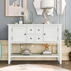 Buffet Commode Console Table Cadre en bois massif 4 tiroirs Étagère inférieure Style vintage élégant Meuble de rangement Meuble de salle à manger
