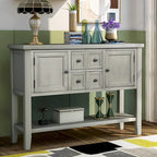 Buffet Commode Console Table Cadre en bois massif 4 tiroirs Étagère inférieure Style vintage élégant Meuble de rangement Meuble de salle à manger