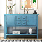 Buffet Commode Console Table Cadre en bois massif 4 tiroirs Étagère inférieure Style vintage élégant Meuble de rangement Meuble de salle à manger