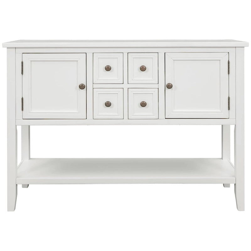 Buffet Commode Console Table Cadre en bois massif 4 tiroirs Étagère inférieure Style vintage élégant Meuble de rangement Meuble de salle à manger