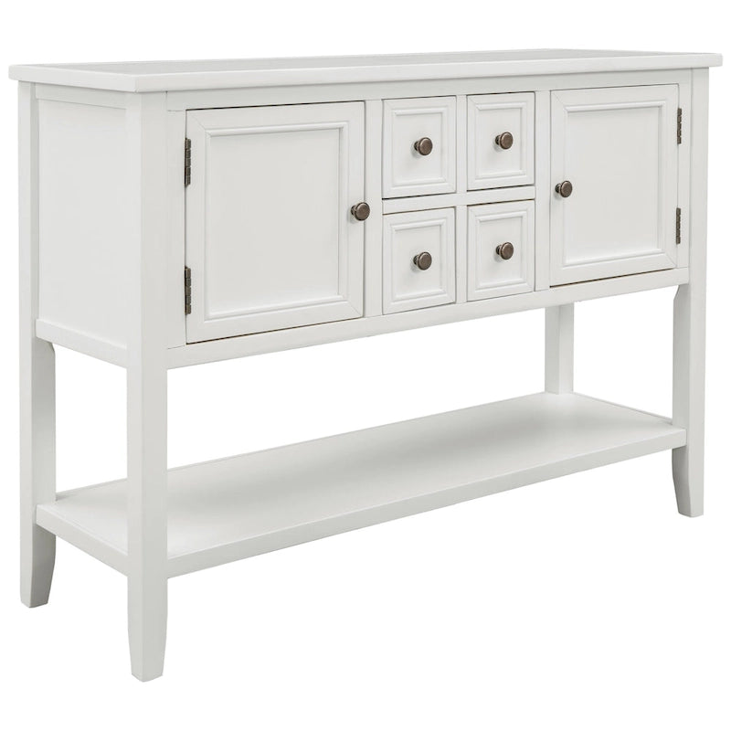Buffet Commode Console Table Cadre en bois massif 4 tiroirs Étagère inférieure Style vintage élégant Meuble de rangement Meuble de salle à manger