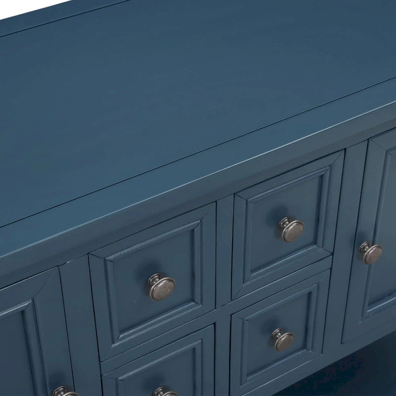 Buffet Commode Console Table Cadre en bois massif 4 tiroirs Étagère inférieure Style vintage élégant Meuble de rangement Meuble de salle à manger