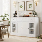 55" Wide Buffet Cabinet with Glass Doors, 3 Drawers & Storage - Modern Farmhouse Sideboard 15.7D x 35.4H