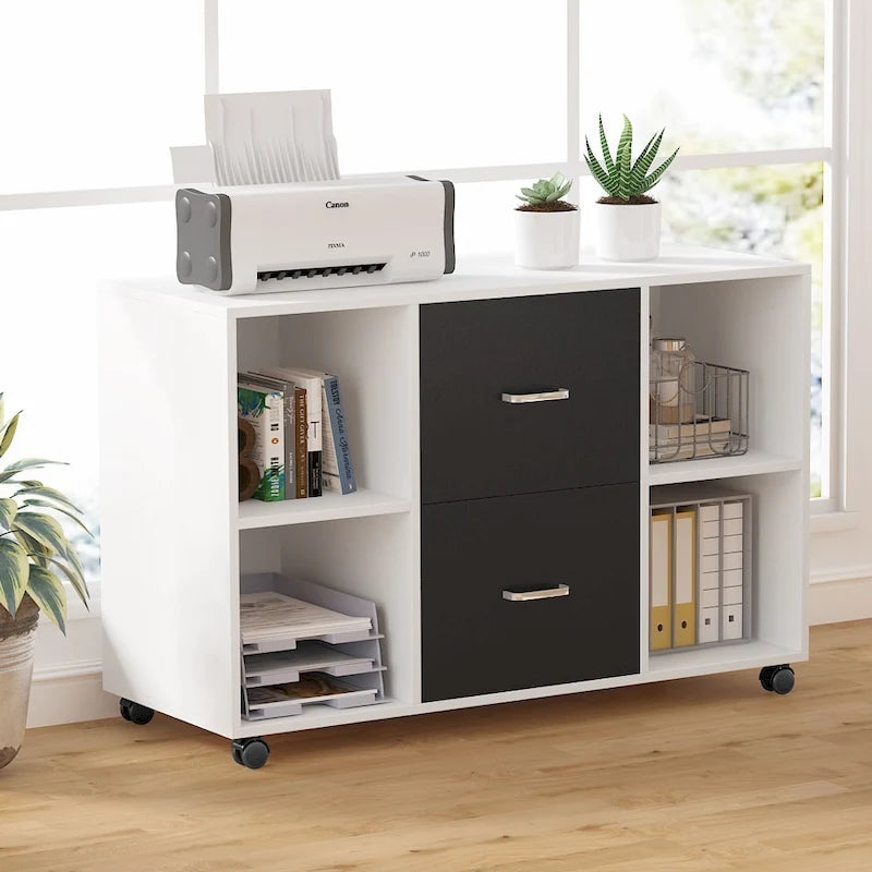 Mobile Lateral File Cabinet with 2 Drawers, Filing Cabinet Printer Stand