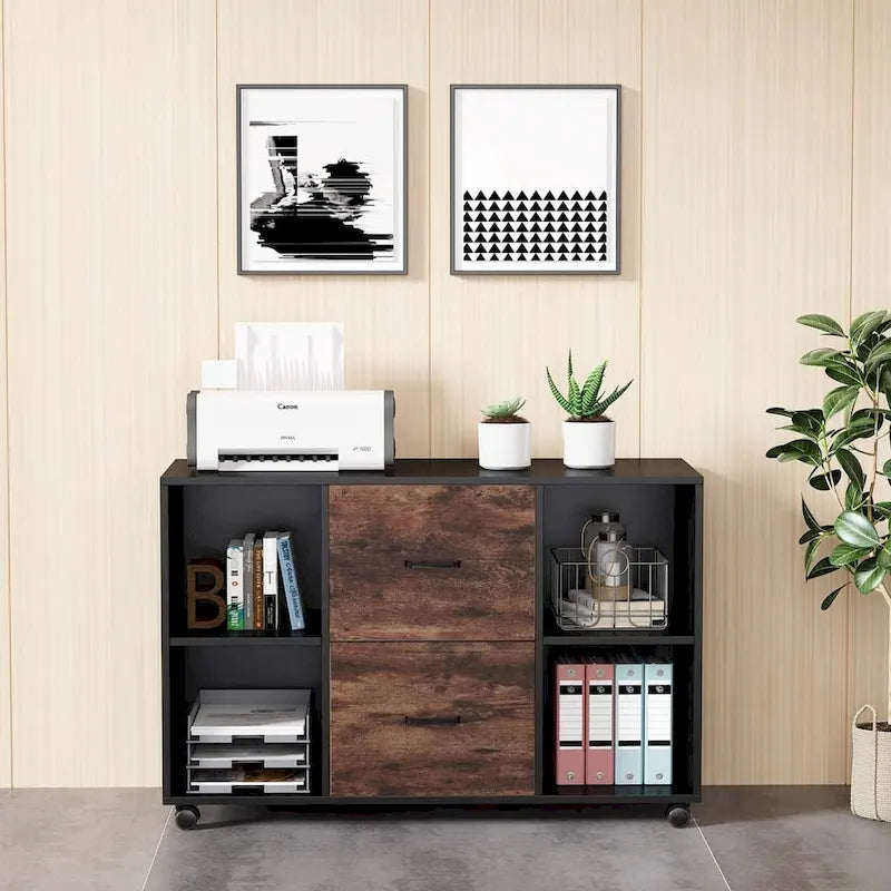 Mobile Lateral File Cabinet with 2 Drawers, Filing Cabinet Printer Stand