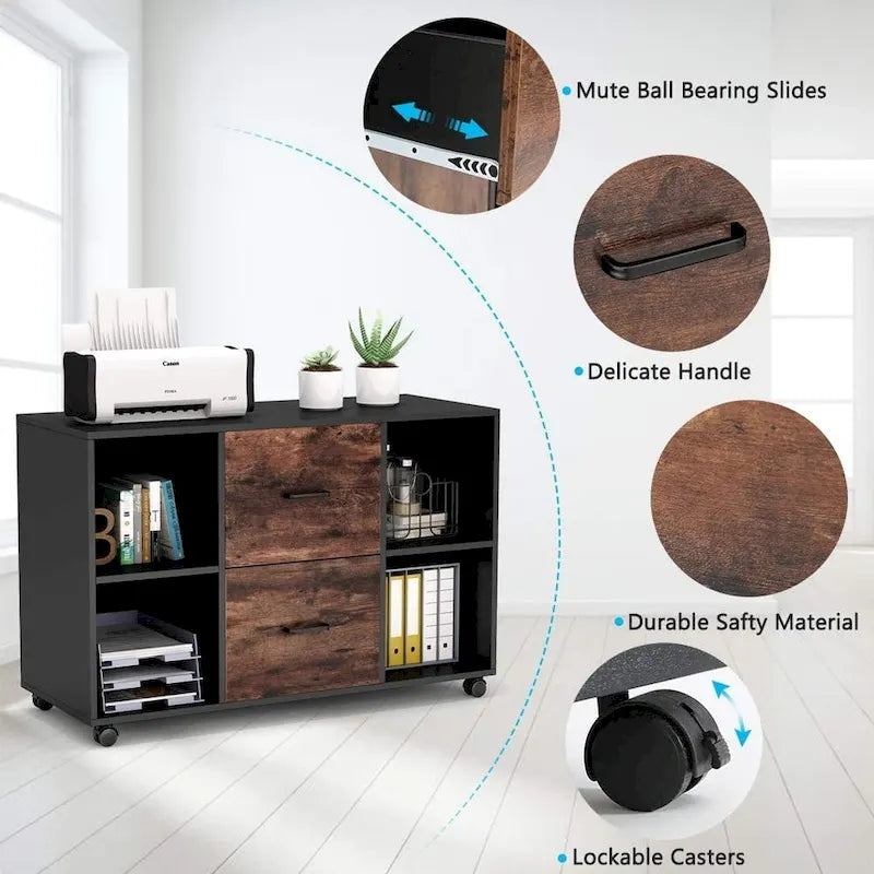 Mobile Lateral File Cabinet with 2 Drawers, Filing Cabinet Printer Stand