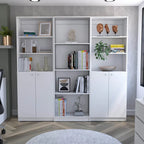 3-Piece Bookcase Set 74" Wide with 4 Shelves & Double Door Cabinets - Modern Storage Solution