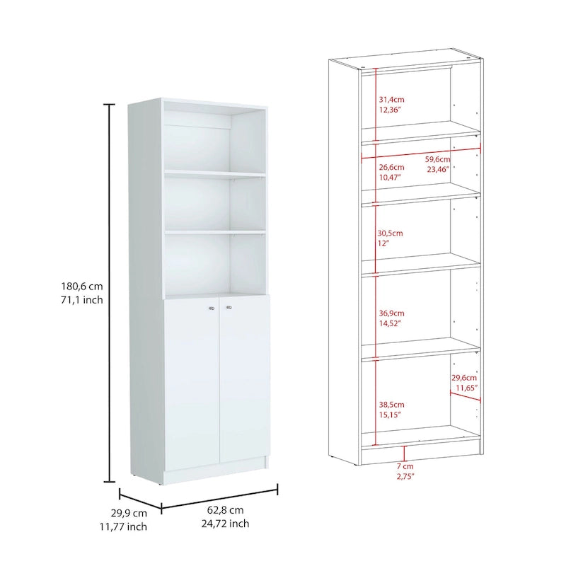 3-Piece Bookcase Set 74" Wide with 4 Shelves & Double Door Cabinets - Modern Storage Solution