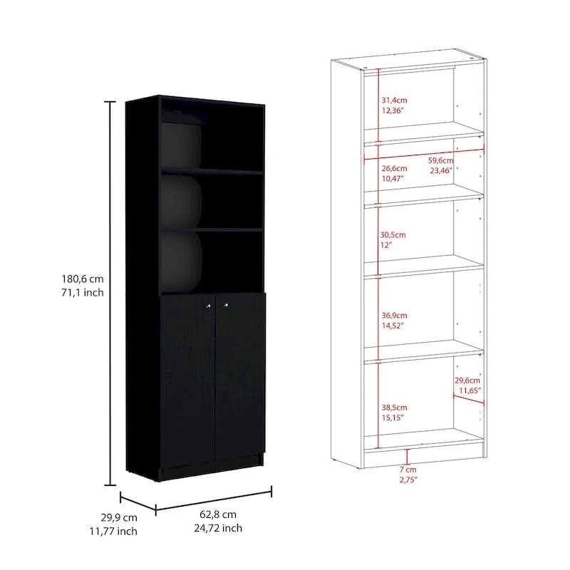 3-Piece Bookcase Set 74" Wide with 4 Shelves & Double Door Cabinets - Modern Storage Solution