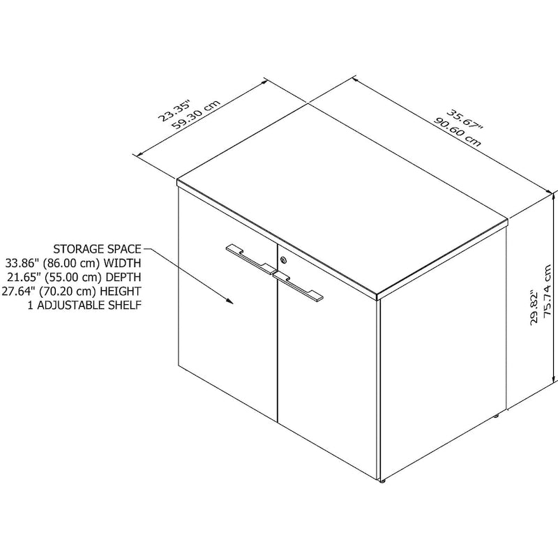 Armoire de rangement de bureau 91 cm l. x 61 cm P x 76 cm H avec portes verrouillables, étagère réglable, fabrication en MDF - Entièrement assemblée