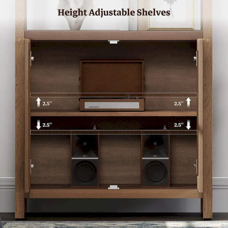 Étagère à Livres en Rotin à 5 Niveaux avec Armoire de Rangement - Style Ferme Bohème, Bibliothèque Haute et Étroite de 180 cm, Étagère d'Exposition Autoportante