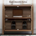 Étagère à Livres en Rotin à 5 Niveaux avec Armoire de Rangement - Style Ferme Bohème, Bibliothèque Haute et Étroite de 180 cm, Étagère d'Exposition Autoportante