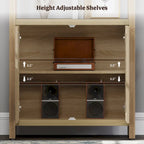 Étagère à Livres en Rotin à 5 Niveaux avec Armoire de Rangement - Style Ferme Bohème, Bibliothèque Haute et Étroite de 180 cm, Étagère d'Exposition Autoportante