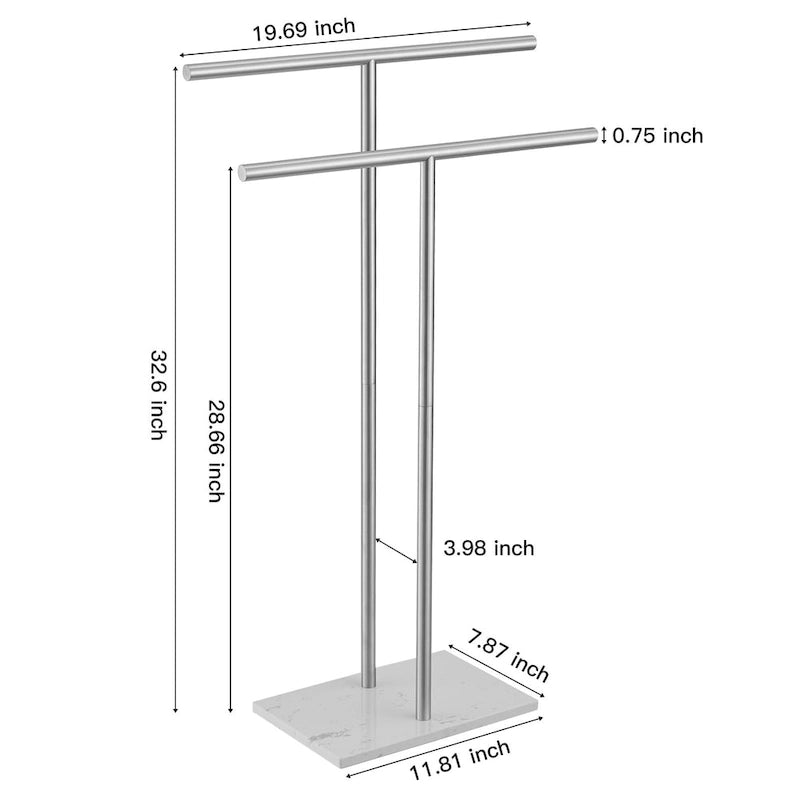 Freestanding Double T Towel Rack Marble Base SUS 304 Stainless Steel Countertop Holder 8.23 lbs Heavy Duty No Drilling Bathroom Organizer