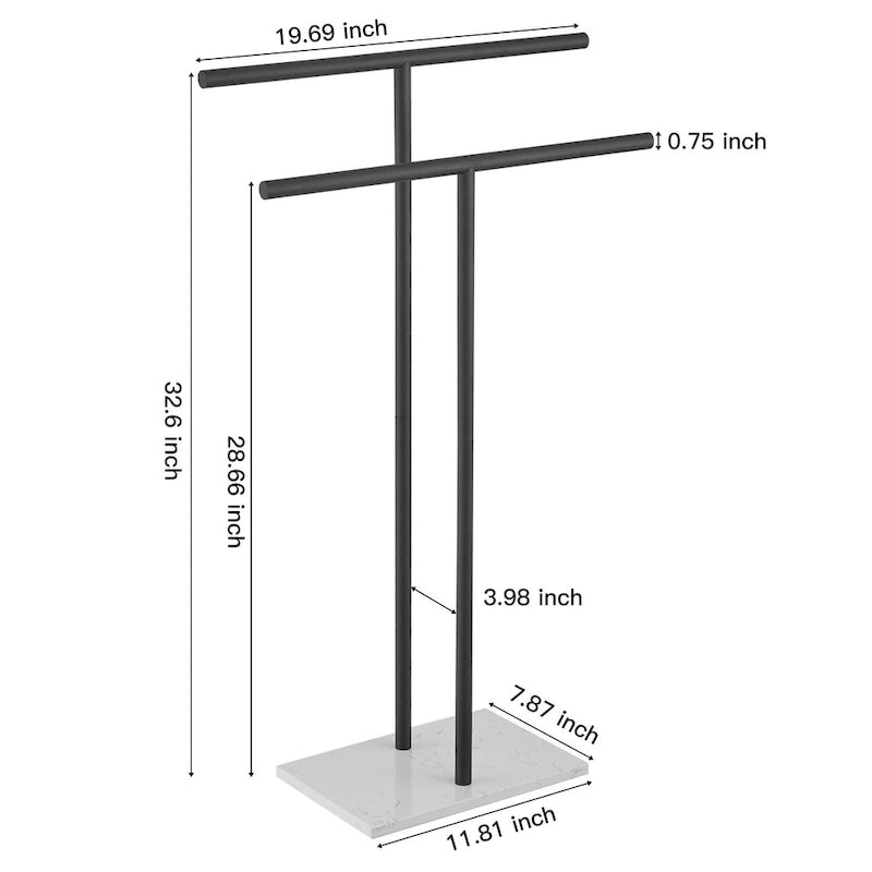 Freestanding Double T Towel Rack Marble Base SUS 304 Stainless Steel Countertop Holder 8.23 lbs Heavy Duty No Drilling Bathroom Organizer