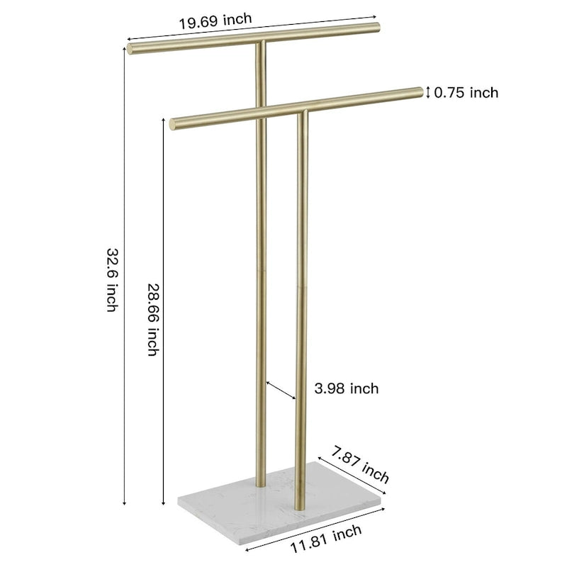 Freestanding Double T Towel Rack Marble Base SUS 304 Stainless Steel Countertop Holder 8.23 lbs Heavy Duty No Drilling Bathroom Organizer
