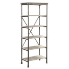 6-Tier Metal Storage Shelf with Marble-Look Shelves - 60"H x 24"W x 14"D Silver Bathroom Organizer Tower