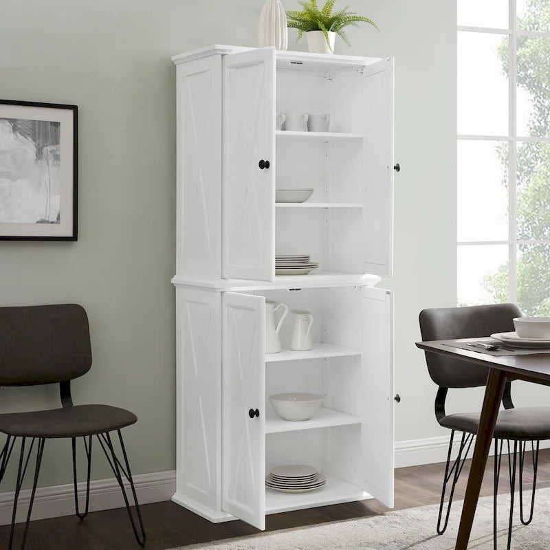 Tall Pantry Cabinet Set 2-Pack White Distressed Farmhouse Storage 30W x 15.75D x 72H Adjustable Shelves