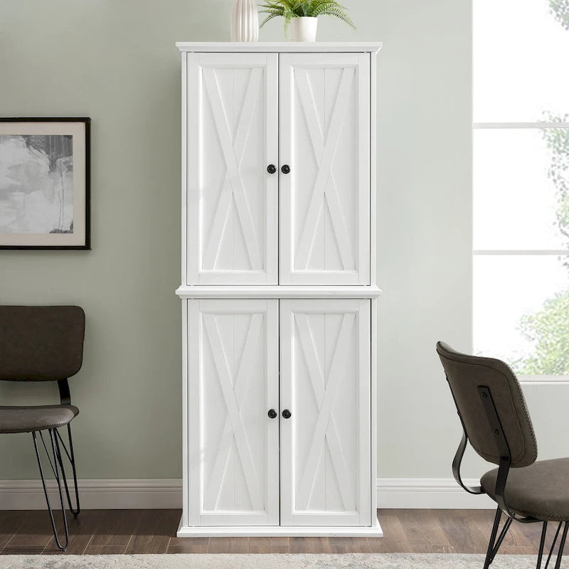 Tall Pantry Cabinet Set 2-Pack White Distressed Farmhouse Storage 30W x 15.75D x 72H Adjustable Shelves