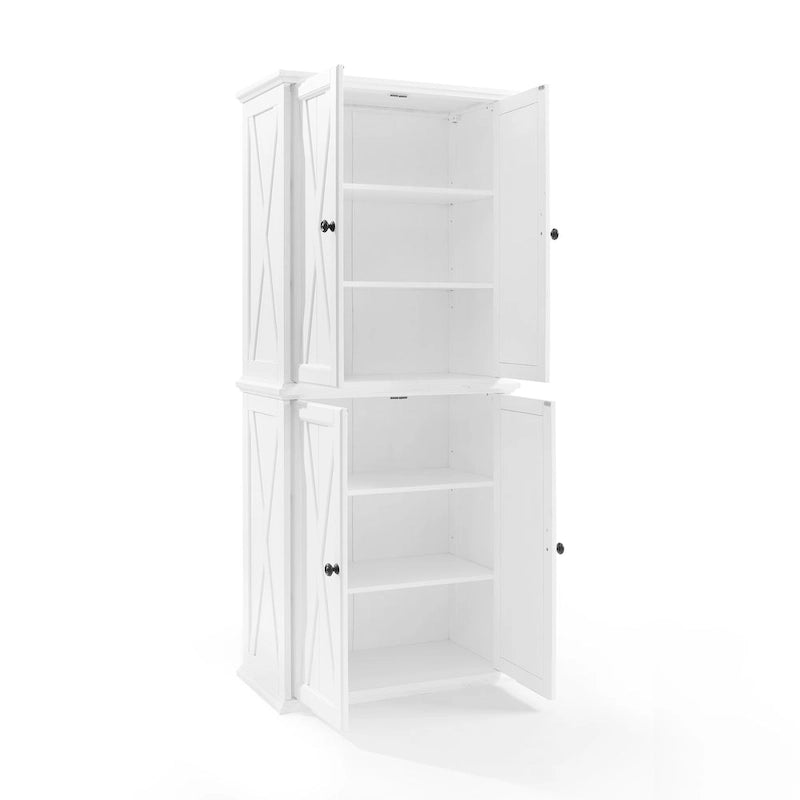 Tall Pantry Cabinet Set 2-Pack White Distressed Farmhouse Storage 30W x 15.75D x 72H Adjustable Shelves