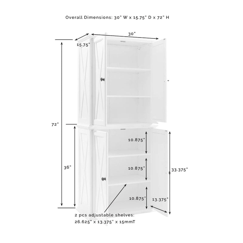 Tall Pantry Cabinet Set 2-Pack White Distressed Farmhouse Storage 30W x 15.75D x 72H Adjustable Shelves