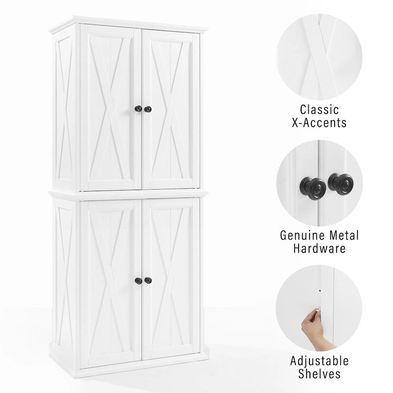 Tall Pantry Cabinet Set 2-Pack White Distressed Farmhouse Storage 30W x 15.75D x 72H Adjustable Shelves