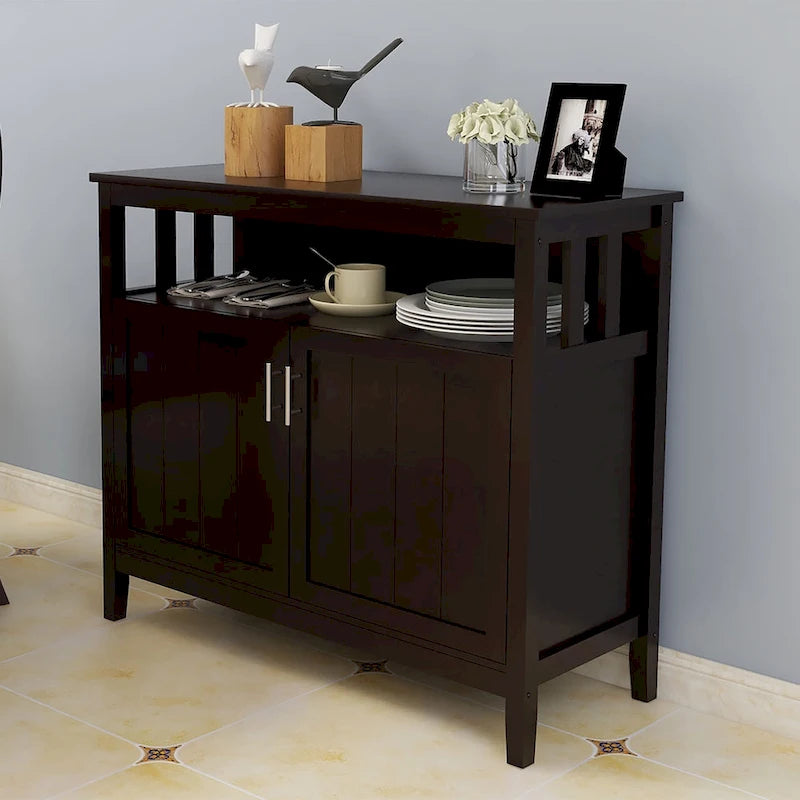 Kitchen Storage Sideboard Buffet Server Cabinet Brown - UV Painted E1 MDF, Adjustable Shelves, Magnetic Doors, 39.96" W