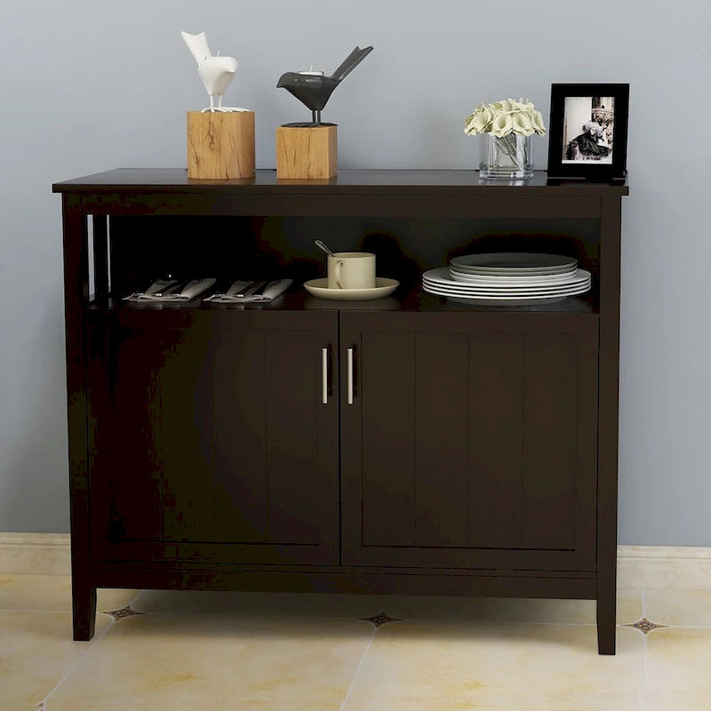Kitchen Storage Sideboard Buffet Server Cabinet Brown - UV Painted E1 MDF, Adjustable Shelves, Magnetic Doors, 39.96" W