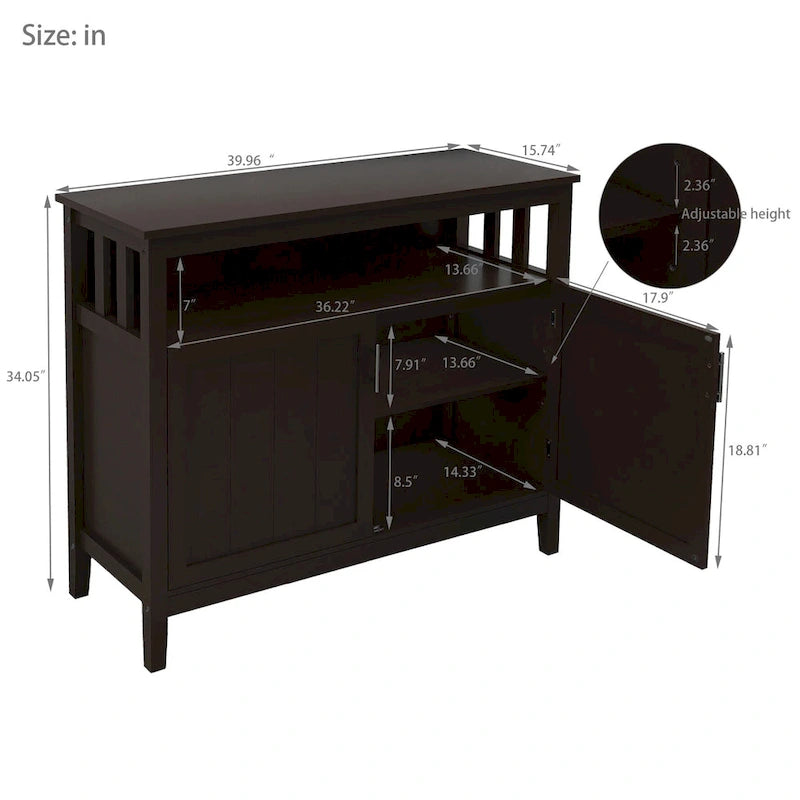 Kitchen Storage Sideboard Buffet Server Cabinet Brown - UV Painted E1 MDF, Adjustable Shelves, Magnetic Doors, 39.96" W