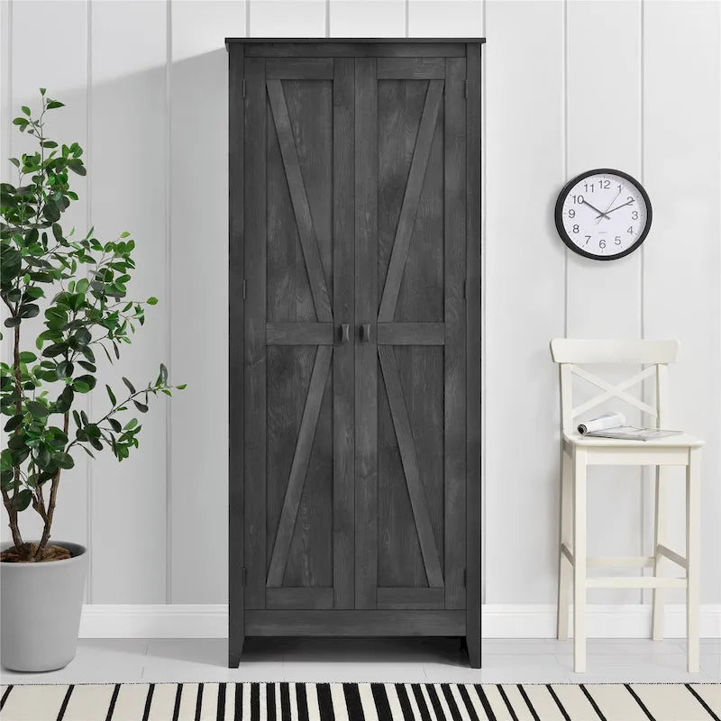 31.5" Wide Storage Cabinet with 4 Shelves - Rustic Barn Style Organizer for Home Office, Linens & Clothing - Medium Brown