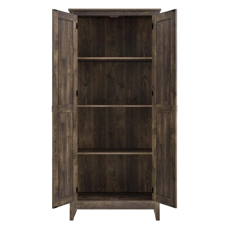 31.5" Wide Storage Cabinet with 4 Shelves - Rustic Barn Style Organizer for Home Office, Linens & Clothing - Medium Brown