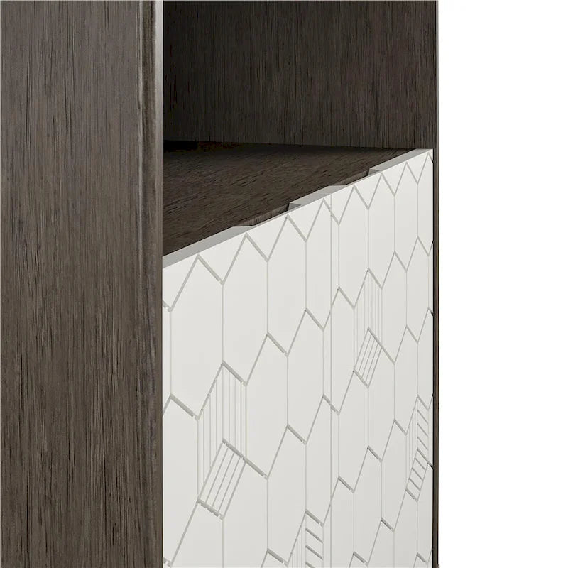 Grey Storage Cabinet with Geometric Doors - 2 Door Wood Veneer Organizer with Open Shelf - 27.68"W x 30.28"H Modern Home Office Furniture