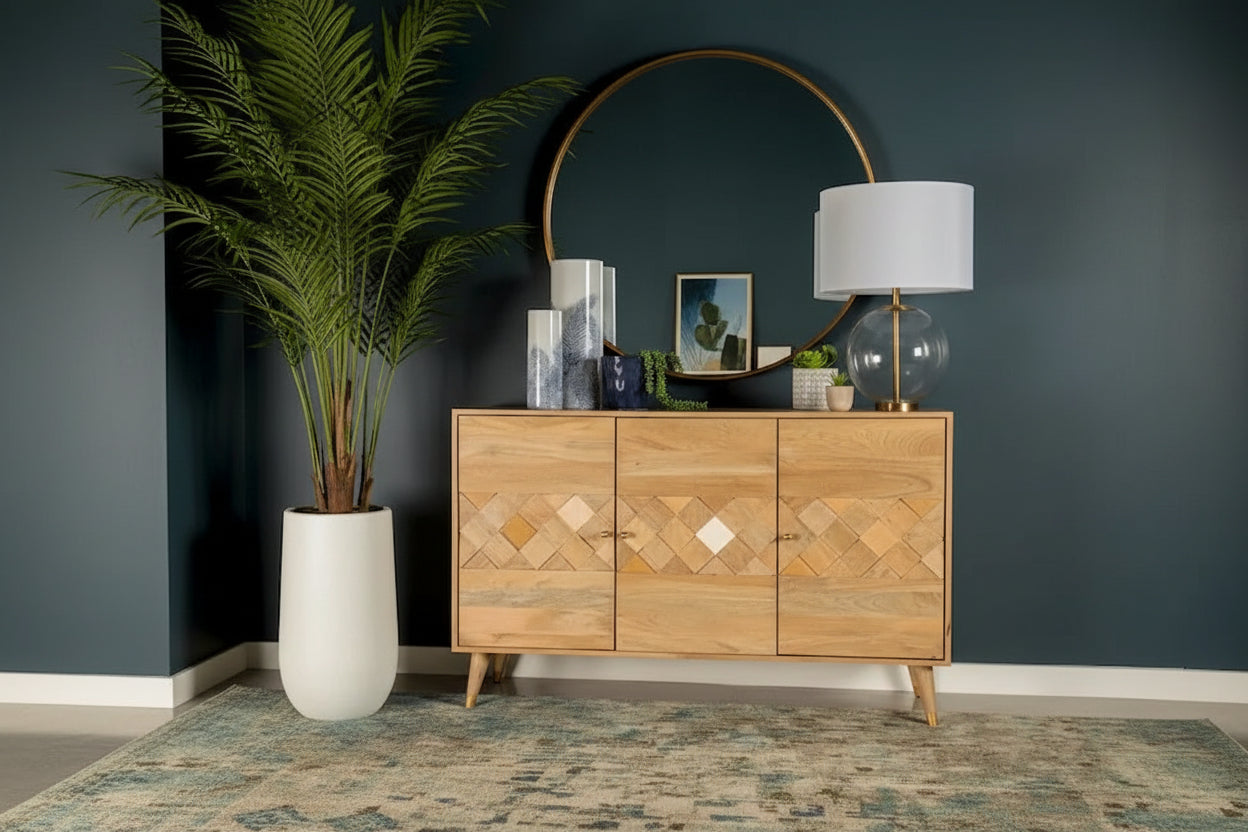 Austin Natural Checkered Pattern 3-door Accent Cabinet